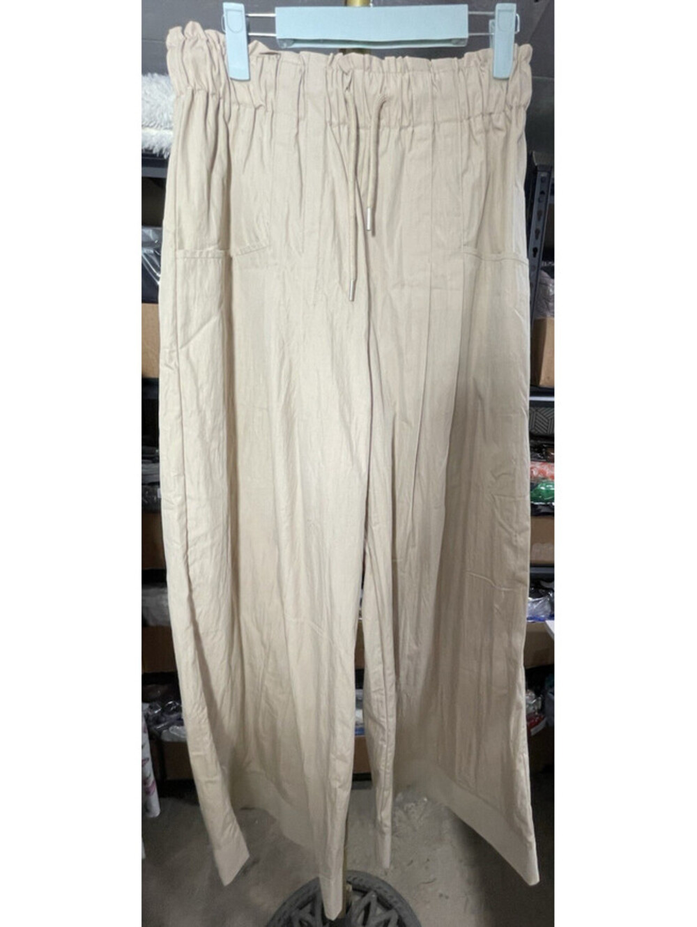 Bobbles & Lace Wide Leg Drawstring Pants Medium Beige Cream Beach Coastal